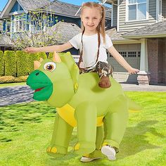 Wear this dinosaur inflatable costume at Halloween, parties, or family events and you'll get lots of compliments and leave great memories. This riding dinosaur costume is made of high-strength waterproof polyester which is against rips and tears, the excellent stitching improves the durability of the inflatable costumes. This deluxe version of the inflatable dinosaur costume is suitable for most kids. You do not need worry about sizes. In addition, this inflatable dinosaur suit has an elastic an Dinosaur Costume Kids, Triceratops Costume, Blow Up Costumes, Dinosaur Costumes, Inflatable Dinosaur Costume, Inflatable Dinosaur, Halloween Dinosaur, Costumes Kids, Dinosaur Costume