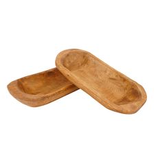 two wooden trays sitting on top of each other