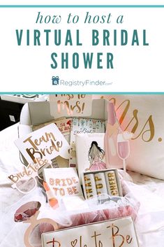 a bridal shower gift in a box with the words how to host a virtual bridal shower