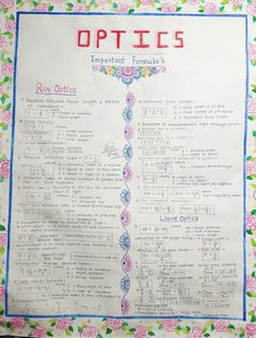 a poster with the words optics written in red and blue on top of it