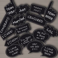 a bunch of black and white speech bubbles with some writing on them that say i love you