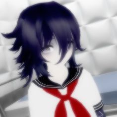 an anime character with black hair wearing a red tie