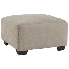 the footstool is made from fabric and has black legs, with a light brown color