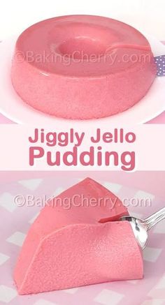 a pink jello pudding on a white plate