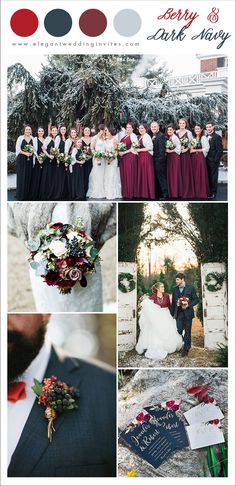 the wedding party is all dressed up and ready to go for their winter wedding ceremony