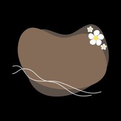 a brown oval with white flowers on it and some water in the middle, against a black background