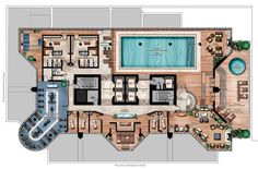 the floor plan for an indoor pool and hot tub in a house with wooden floors