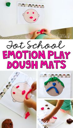 a collage of photos showing how to make an emotion play dough mat