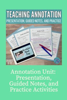 an annotation unit presentation, guided notes and practice activities for teaching annotation