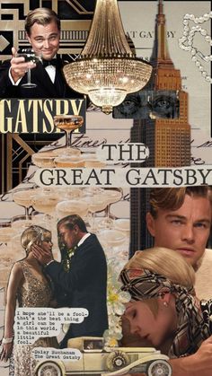 the great gatsby collage is featured in this image