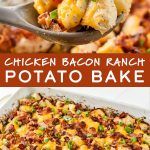 the chicken bacon ranch potato bake is ready to be served in the oven and eaten