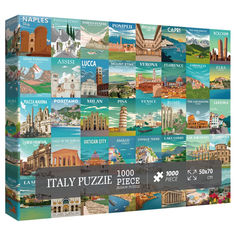 the puzzle box is filled with pictures of different cities and towns, including italy's capital