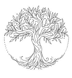 a tree with leaves in the shape of a circle on a white background coloring page