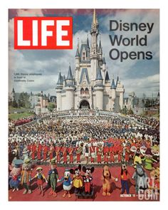 the front cover of life magazine showing mickey mouse and other characters in front of a castle