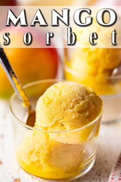 mango sorbet in a small glass bowl