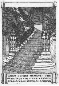 an old black and white drawing of stairs