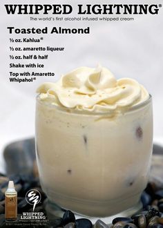 an advertisement for whipped lightening with coffee beans and cream in the foreground, on a white background