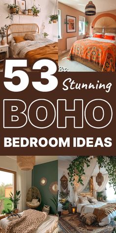 bedroom decor with text overlay that reads 53 stunning boho bedroom ideas