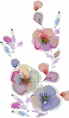 an image of some flowers that are in the air with watercolors on it