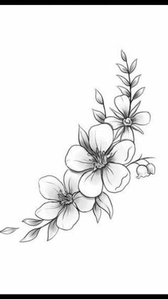 a black and white drawing of flowers