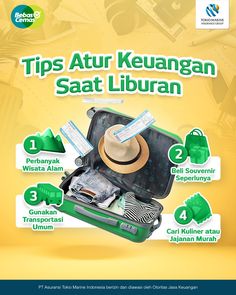 an open suitcase with items in it and the words tips atu keuanngan saat liburan