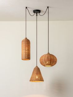 three light fixtures hanging from the ceiling