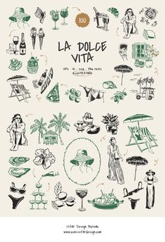 the cover of la polce vita, an illustrated book with hand drawn illustrations on it