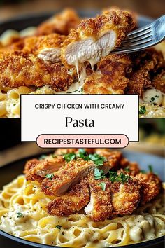 crispy chicken with creamy pasta is an easy and delicious dinner that's ready in under 30 minutes