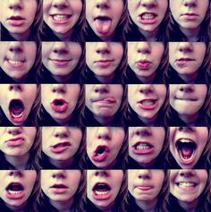 many different images of a woman's mouth with her teeth open and tongue out