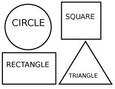 four different shapes are shown with the words circle, square, rectangle and triangle