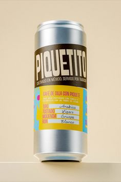 a can of piquetto sitting on top of a counter next to a wall