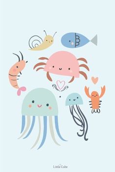 an illustration of jellyfish and other sea animals