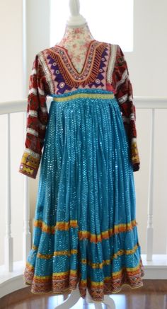 Vintage Afghan Dress. Unique And Everything Hand Stitched. Signs Of Wear As Shown In Photos. This Is A Very Old Dress. Very Flowy Skirt. Long Sequinned Dress For Festive Occasions, Blue Bohemian Long Dress, Traditional Fitted Blue Dress, Blue Sequined Dresses For Festive Occasions, Traditional Light Blue Party Dress, Traditional Blue Long Skirt Dress, Festive Blue Party Skirt, Traditional Fitted Sequin Skirt, Blue Sequined Skirt For Summer