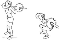 a woman doing squats with a barbell in her hand and another person holding a barbell behind her back