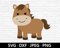 a brown horse standing on top of a white brick wall with the words svg dxf jpeg png