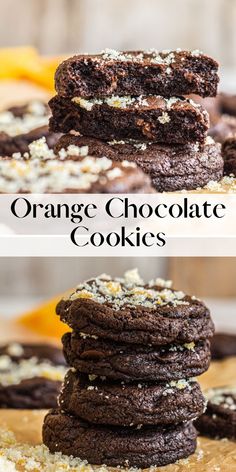 orange chocolate cookies stacked on top of each other