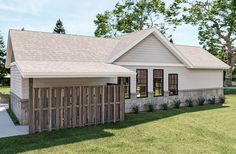 a rendering of a house with two garages on the front and one bedroom on the back