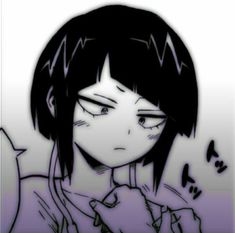 an anime character with black hair holding a cell phone