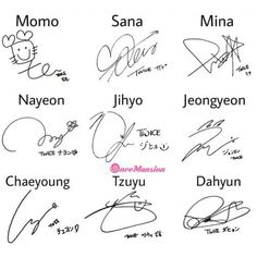 the many names of famous people in japanese writing, with their signatures on them