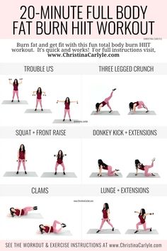 20-Minute Total Body Fat Burn Home HIIT Workout for Women | https://www.christinacarlyle.com/20-minute-total-body-burn-workout/ Quick Total Body Workout At Home, Total Body Workout At Home, Quick Hiit Workout, Sport Challenge, Fat Burning Home Workout, Home Hiit, Burn Workout, Hiit Workout Routine