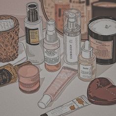 an assortment of beauty products on a table