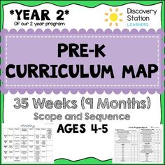 a poster with the words prek, curriculum map for ages 4 - 5