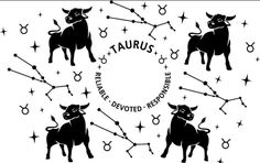 zodiac signs with bulls and stars in the middle, surrounded by other astrological symbols