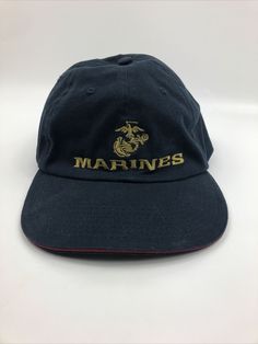 marine ball cap with marines embroidered on the front and back side, navy blue color