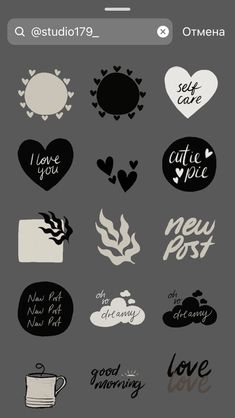 some stickers that are on the back of a cell phone, with words and hearts