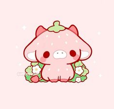 Chibi Cow, Cute Pictures To Draw, Pink Drawing, Strawberry Cow, Tout Rose, Halloween Wallpaper Cute, Cute Kawaii Animals, Pink Strawberry