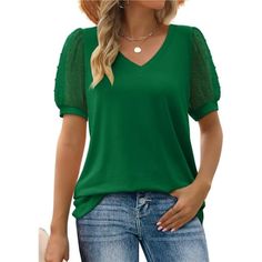 - Material: The Trendy Top Is Extremely Soft, Stretchy, And Skin-Friendly, Not See-Through, Offering The Maximum Comfort All Day Long. - Features: Solid Color T Shirts, Unique V-Neck, Puff Sleeve,Swiss Dot Sleeve, Loose Fit Tshirts, Elegant And Cute - Feminine V-Neckline And Loose Long Length Fit To Any Body Type, That Allows You To Be Comfy, Stylish And Feeling Confident. - Occasions: Perfect For Casual Daily/ Work/ Date/ Travel/ Home/ Vacation/ Shopping/ Street/ Party/ Out Going. A Must-Have I True Summer Color Palette, Fitted Lace Top, Simple Blouses, Bohemian Print Dress, Deep Emerald Green, Clothing To Make, True Summer, Puff Sleeve Shirt, Summer Color Palette