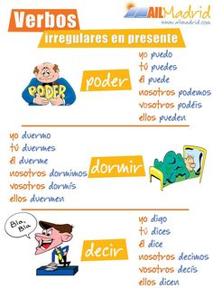 a poster with different types of words in spanish