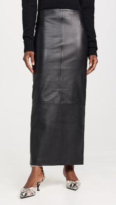 St. Agni Leather Column Skirt | Shopbop Long Leather Skirt, St Agni, Column Skirt, Leather Skirts, Black Leather Skirts, Black Midi Skirt, Skirt Leather, Leather Skirt, Womens Bottoms