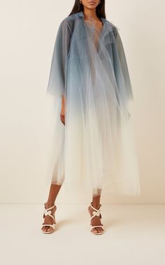 Ombré Tulle Coat by OSCAR DE LA RENTA for Preorder on Moda Operandi Ombre Clothing, Tulle Kimono, 2025 Spring Summer, Ombre Fabric Fashion, Tulle Runway Fashion, Transparent Coat, Spring Voluminous Organza Skirt, Ombre Fashion Runway, Tulle Coat